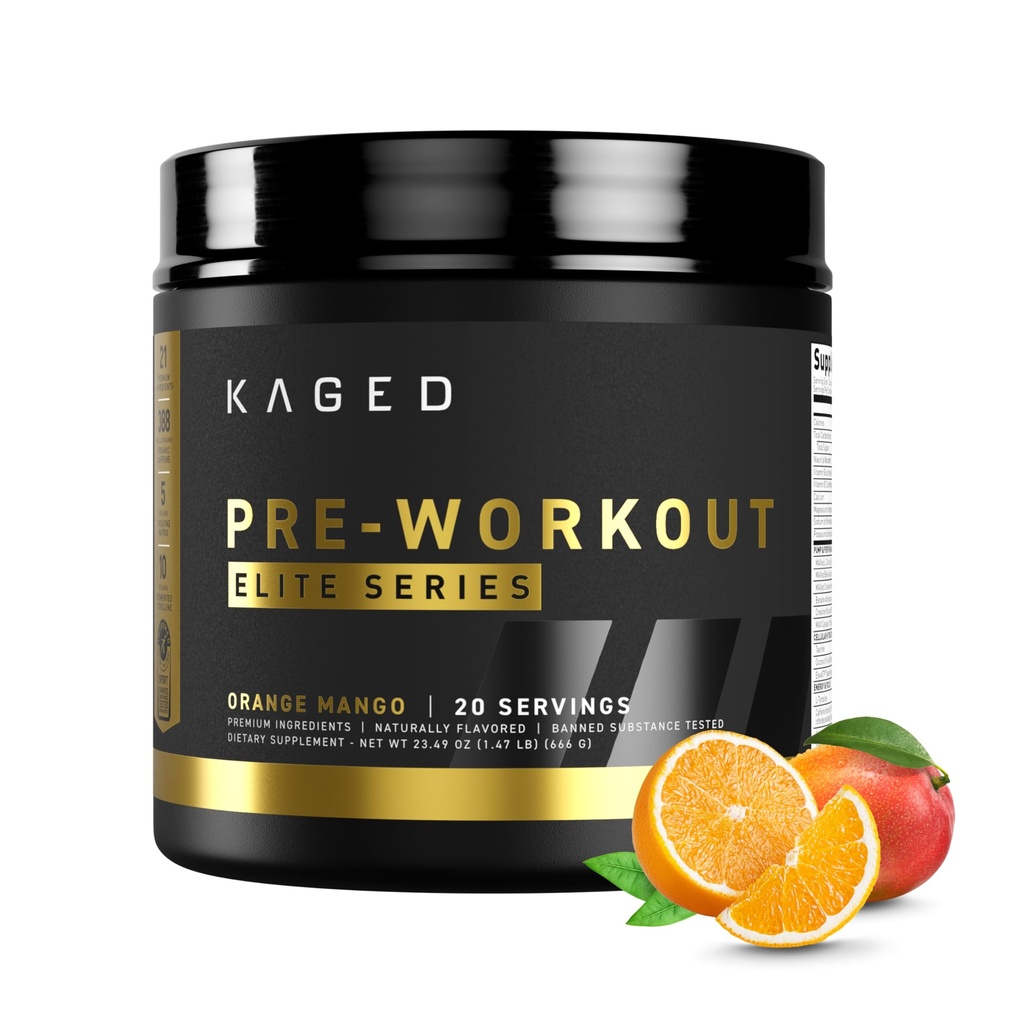 Kaged 전 운동 분말 남자 & 여자를 위한 전 운동 엘리트, 에너지, 초점, 펌프, L-Citrulline, beta Alanine, Creatine & 유기 카페인, 오렌지 망고의 388mg