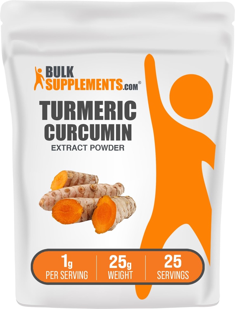 BulkSupplements.com 심황 추출물 분말 - 심황 뿌리, 쿠르쿠민 보충제, 심황 쿠르쿠민 분말 - 글루텐 무료, 서빙 당 1g, 25g (0.88 온스) (팩 1)