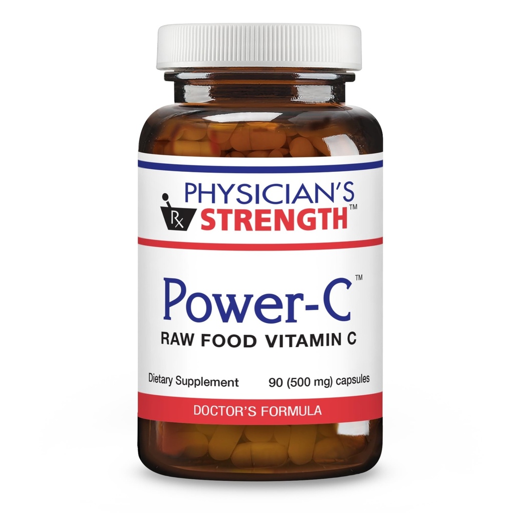 Physician 's Strength Power-C - 90 캡슐 - Camu Camu, Acerola Cherry, Rhus coriaria & Rose Hip의 익지않는 음식 비타민 C + 플라보노이드 - 30 서빙