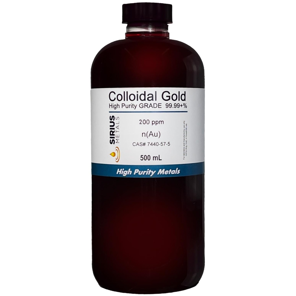 진정한 콜로이드 골드 - 200 ppm - 99.99 + % 순도 - 500 mL (16.9 Fl Oz) 클리어 BPA 무료 플라스틱 병 - 미국에서 만든