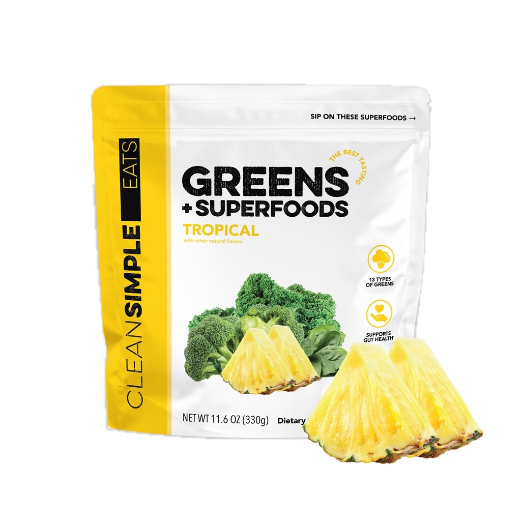 청결한 간단한 식사 최고 녹색 분말, Chlorella, Spirulina, Superfoods & Prebiotic 섬유, 인공 성분 없음, 글루텐 자유로운, 열대 녹색 풍미, 30 Srvg를 가진 자연적인 풍미가 있는 녹색 분말
