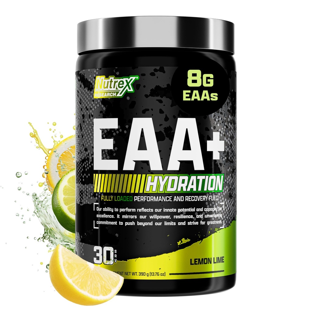 Nutrex 연구 EAA Hydration | EAAs + BCAA 분말 | 근육 회복, 힘, 근육 건물, 내구시간 | 8G Essential Amino Acids + Electrolytes | (패키지 내 배) 30 서빙 (레몬 라임)
