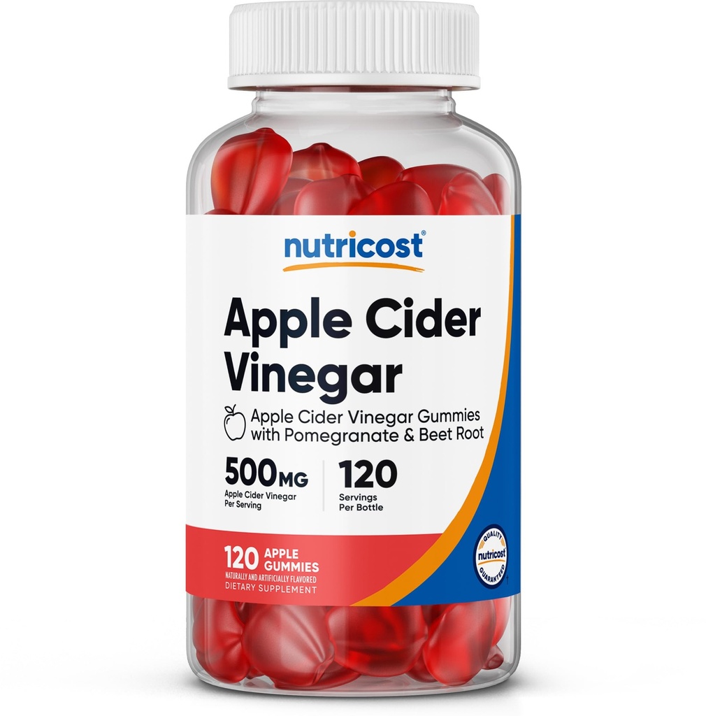 Nutricost Apple Cider Vinegar 500mg, 120 Gummies, Apple 맛 - 글루텐 무료, 비 GMO, 옥수수 시럽 없음
