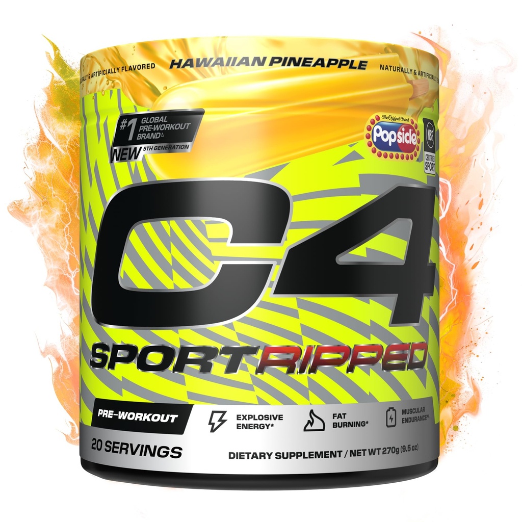Cellucor C4 Ripped 스포츠 사전 운동 분말 - 스포츠 인증 NSF - 200mg Caffeine + Cayenne Extract + Carnitine Tartrate + Beta-Alanine - Hawaiian Pineapple, 20 서빙