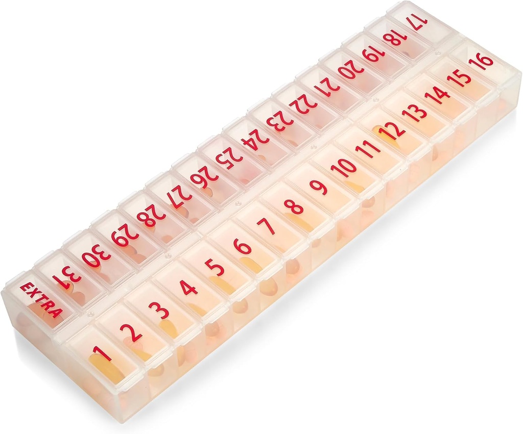 큰 알약 주최자 월간 32 구획 - 30 일 알약 주최자 1 시간 약물, BPA-Free 플라스틱, 쉬운 선적 의학, 비타민, 명확한을위한 이동식 뚜껑을위한 큰 구획 상자