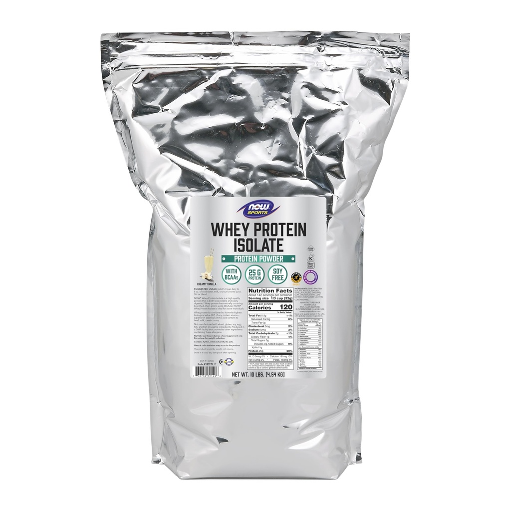 지금 음식 스포츠 영양, Whey Protein Isolate, BCAAs, 크림 바닐라 분말, 10-Pound를 가진 25 g