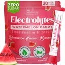 Zero Sugar Watermelon Candy Electrolytes Powder Packets (30 팩) - 모든 천연 성분, 신생아 무료 에너지 - Vegan, Keto, Paleo Sugar Free Electrolytes Powder No Sugar