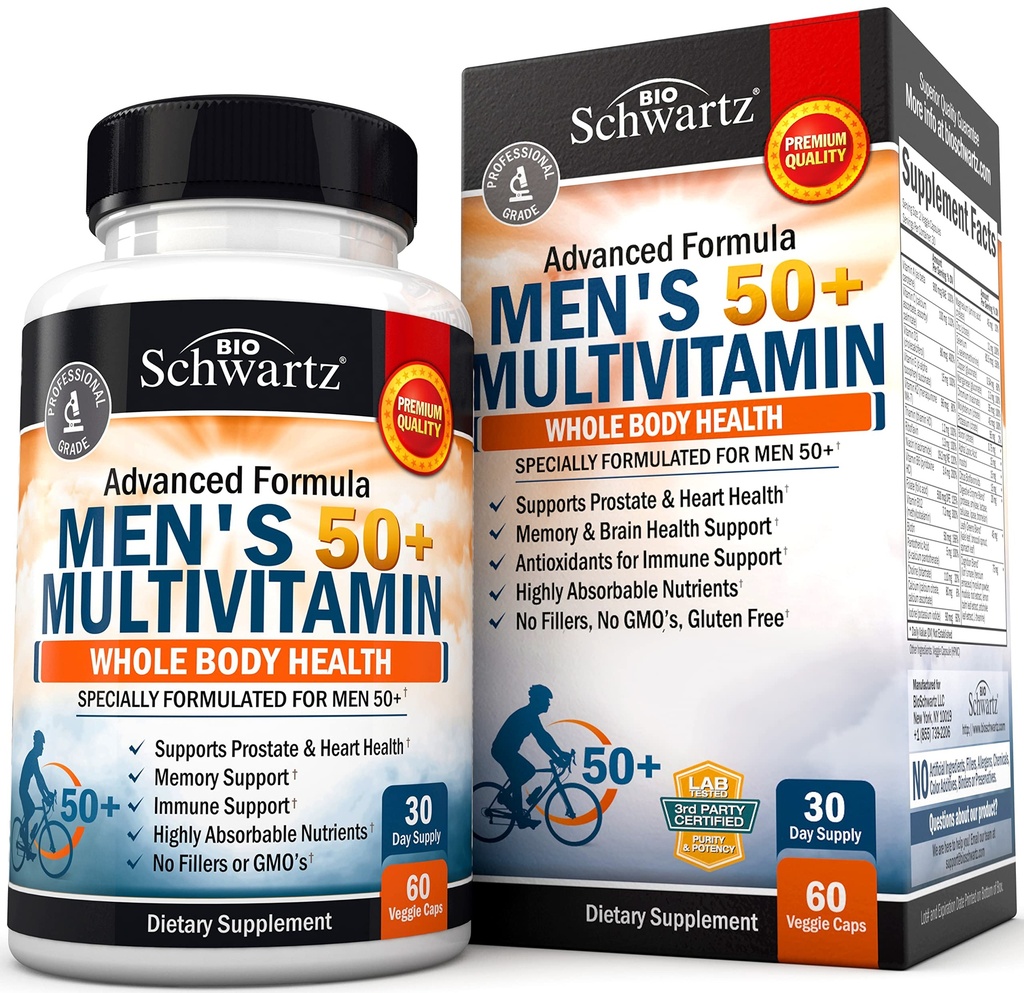 남자 50 이상을위한 매일 Multivitamin 한 번 - 심장 건강 지원을위한 보충 - 아연, A, B, C, D3, E 비타민 - 메모리 및 두뇌 건강 지원 - 전체 바디 건강에 대한 설계 - 60 조사