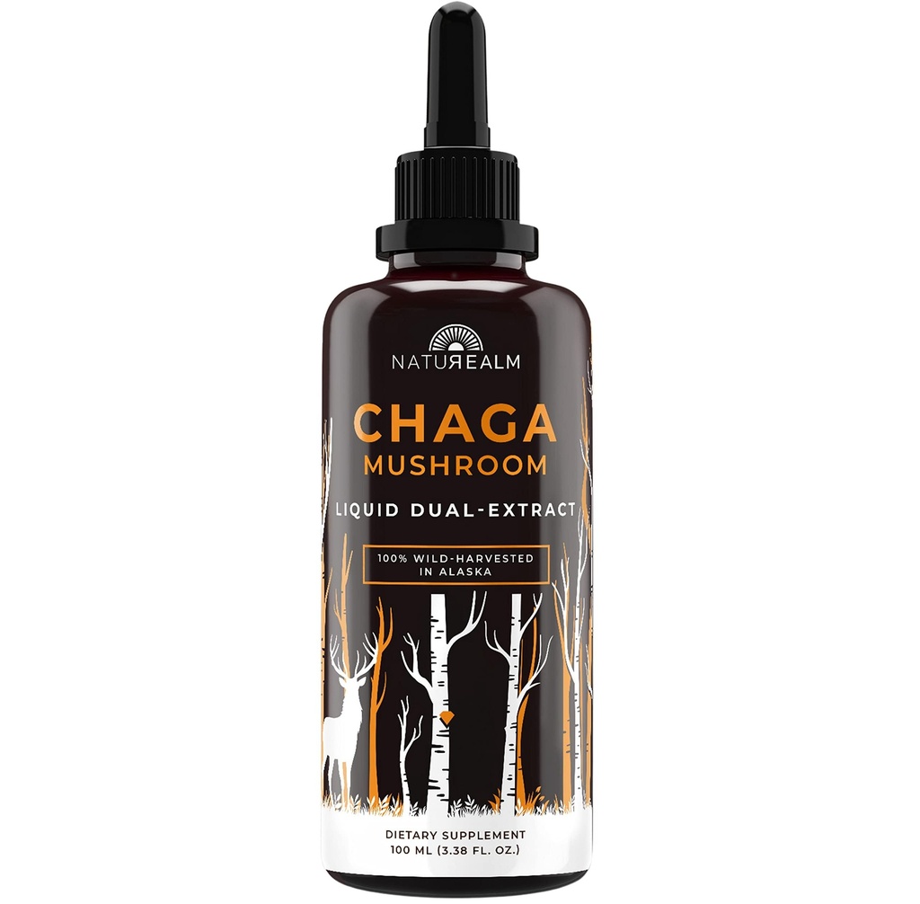 Naturealm Chaga Mushroom Liquid Tincture Supplement - 면역 지원, 항 산화 부스트 & 헤어, 피부, 네일 건강, Vegan, Non-GMO - 와일드 - 해체 과일 보디, 2 개월 공급