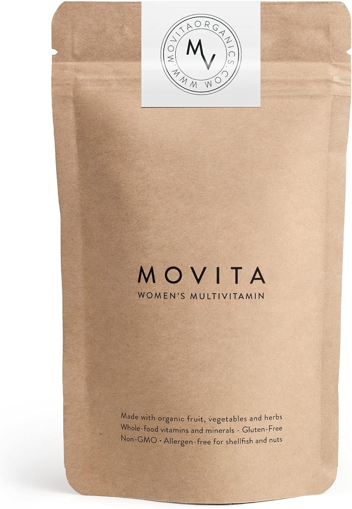 Movita Women's Daily Multivitamin - 향상된 에너지, 면역력 및 활력을위한 유기 발효 식품 - Vegan, 글루텐 프리, 비 GMO - 30 일 공급 (Eco-Friendly Refill Pouch)