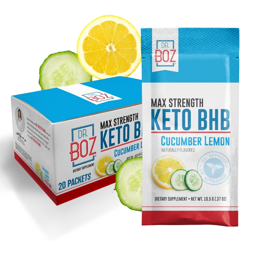 Dr. Boz - Keto BHB Powder - Cucumber Lemon, 20 Packets - Ketones 음료 - 에너지 증가 및 크러빙 감소 - 최대 강도 다이어트 보충 - 미국 - 10.9oz (310g)