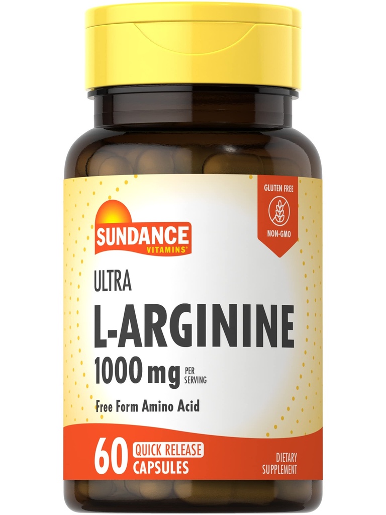 Sundance L-Arginine 1000mg 캡슐 | 60 개 | 무료 양식 아미노산 보충 | Non-GMO 및 글루텐 무료 보충