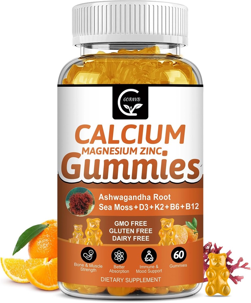 비타민 D3, K2, B12 & B6를 가진 1200mg 칼슘 Gummies - 글리세라이드를 가진 식물 복합 칼슘 마그네슘 보충교재, 칼륨, 바다 Moss, 뼈 & 이 힘, 근육 & 면역을 위한 Ashwagandha 뿌리