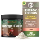EarthNutri 에너지 + 초점 분말 보충교재 - 에너지 부스트 & 도움 PeakO2, AlphaSize, Cognizin, PurCaf, Theacrine, Acetyl L Carnitine L-Tyrosine - Lychee 풍미 - 20의 서빙 (171g)