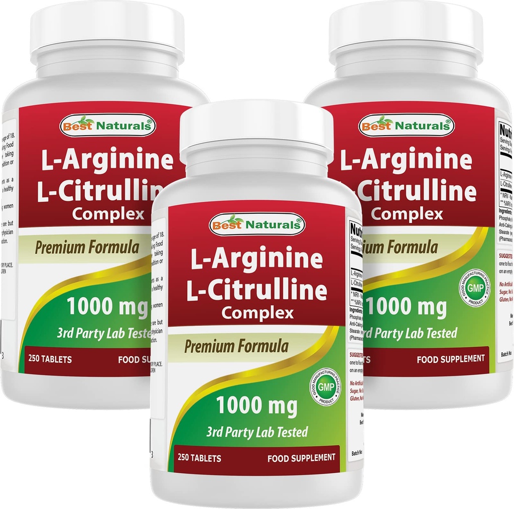 최고의 Naturals L-Arginine L-Citrulline Complex 1000 mg 250 정제 (250 개)