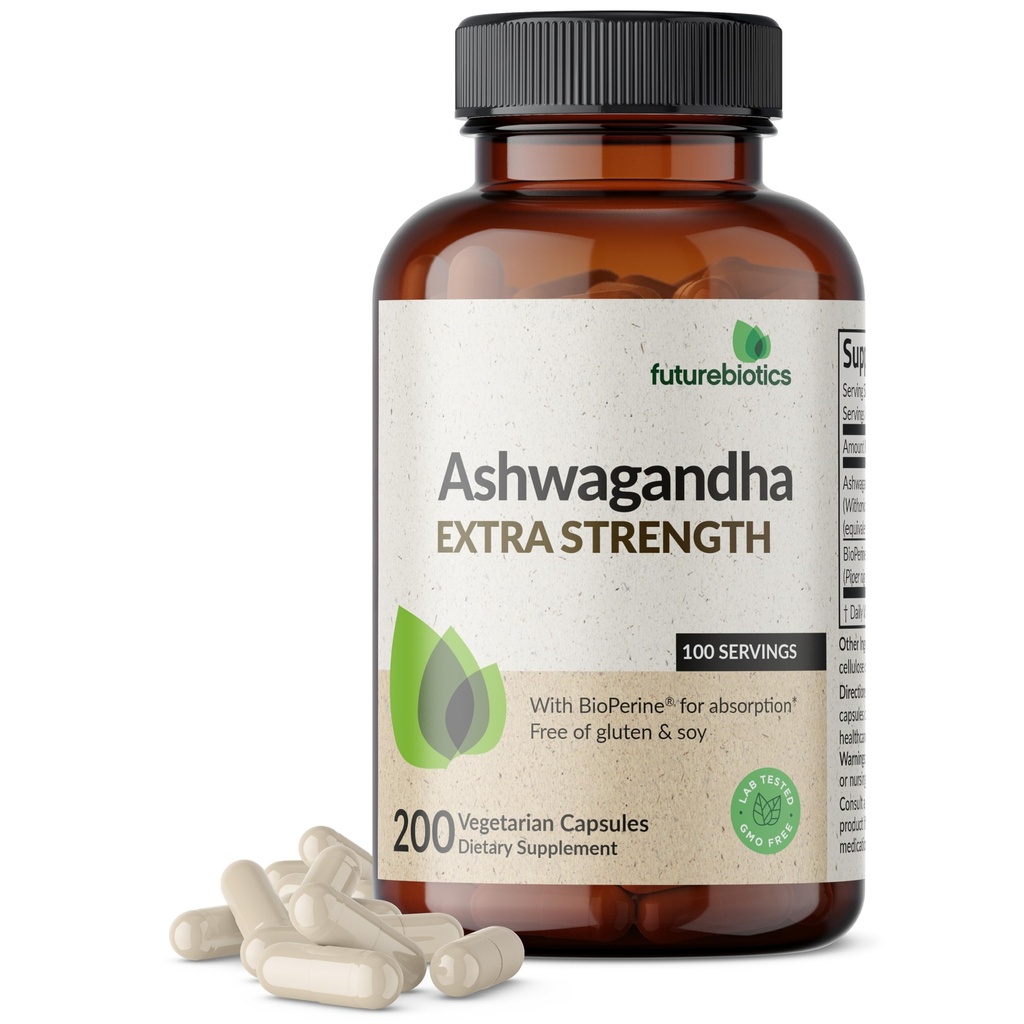 Futurebiotics Ashwagandha Extra Strength Stress & Mood Support with BioPerine - 비 GMO 공식, 200 채식 캡슐