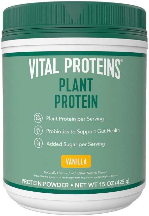 Vital Proteins Protein Powder – 20g Plant 기반 Protein with Chickpea – Gut Health의 1B CFU Probiotic, 추가 설탕 - 바닐라, 15 oz