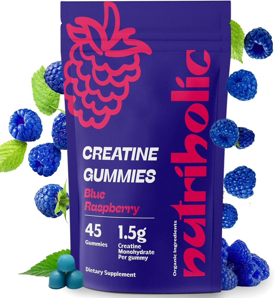 남성과 여성을위한 크레아틴 Monohydrate Gummies - Digest, Vegan, Gluten-Free, Non-GMO, Gummy 당 크레아틴 1.5g - 45ct (45 카운트, 블루 라즈베리)