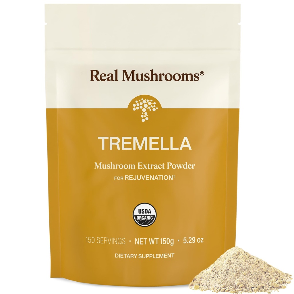 Real Mushrooms Tremella Mushroom Powder – Fruiting Body의 유기 Tremella 추출물 – 일상적인 웰빙 루틴 – Vegan, Non-GMO, No Fillers – 150 서빙 버섯 혼합 보충제