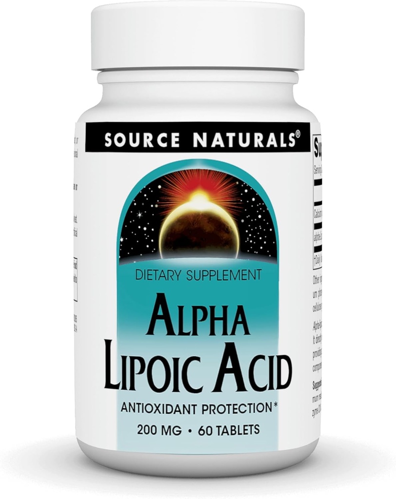 Source Naturals Alpha Lipoic Acid 200 mg 지원 건강한 설탕 대사, 간기능 및 에너지 발생 - 60 정제