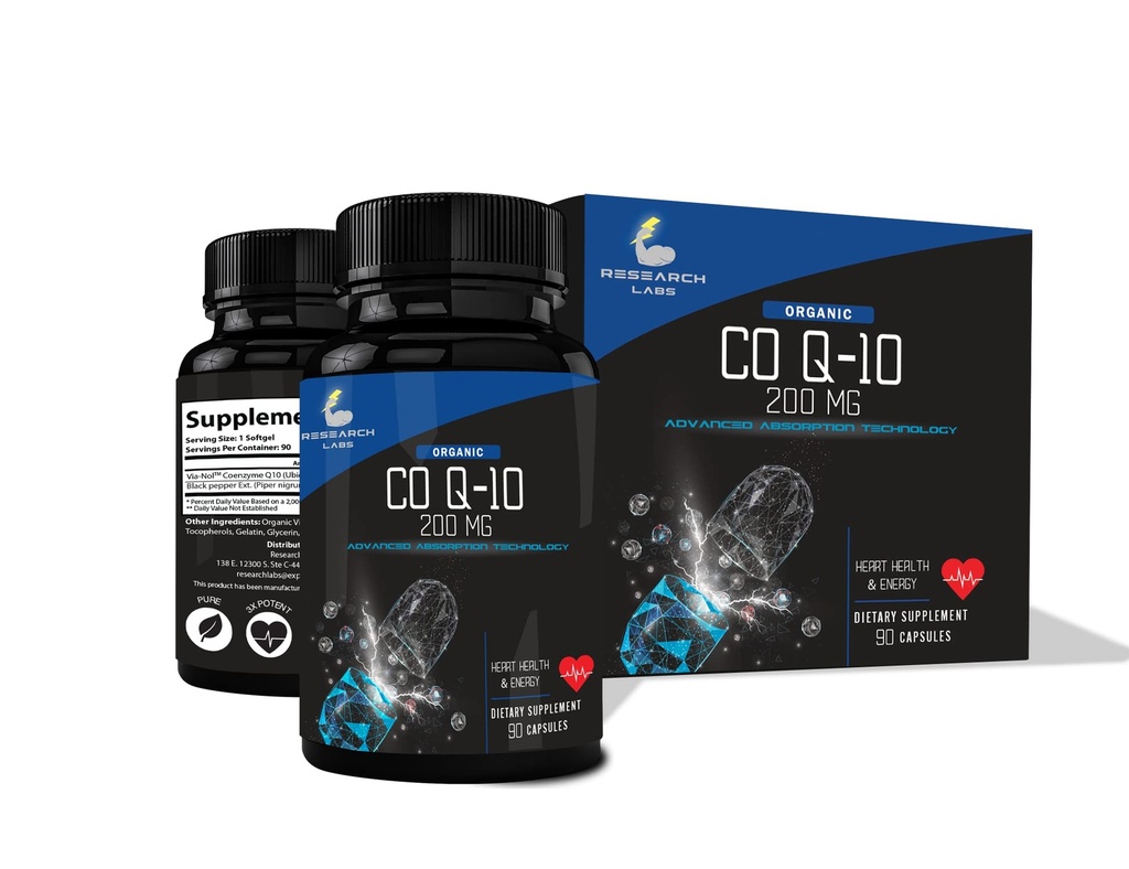 연구 실험실 진보된 흡수 200mg CoQ10 w/Black 고추 추출물. 90 Softgels. 유기, 글루텐, 심장 건강 지원, 에너지 생산, 산화 방지제 보충교재