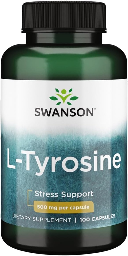 Swanson L-Tyrosine - Stress Support, Cognitive Function 및 Mental Clarity를 촉진하는 아미노산 보충 - 전반적인 두뇌 건강을 지원합니다 - (100 캡슐, 500mg 각각)