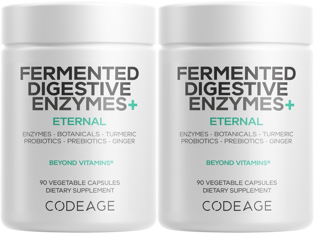 Codeage Fermented 소화 효소 보충교재 3 달 공급 - 14 Digestive 효소, Probiotics, Prebiotics, Fermented 식물, 식물 기초를 두는 다 Pancreatic 효소 - 1개의 캡슐 일 - 2 팩