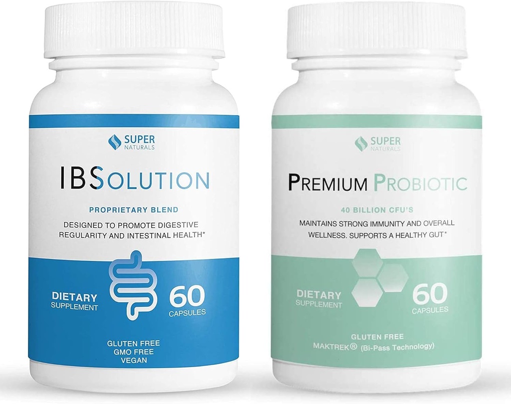 IBSolution Gut 건강 번들 - 모든 자연적인 Gut 건강 지원 & 우수한 Probiotics w/ 40 억 CFU Irregular Bowels, bloating, 변비, 가스, 복부 통증 - 2 팩 (120 모자)