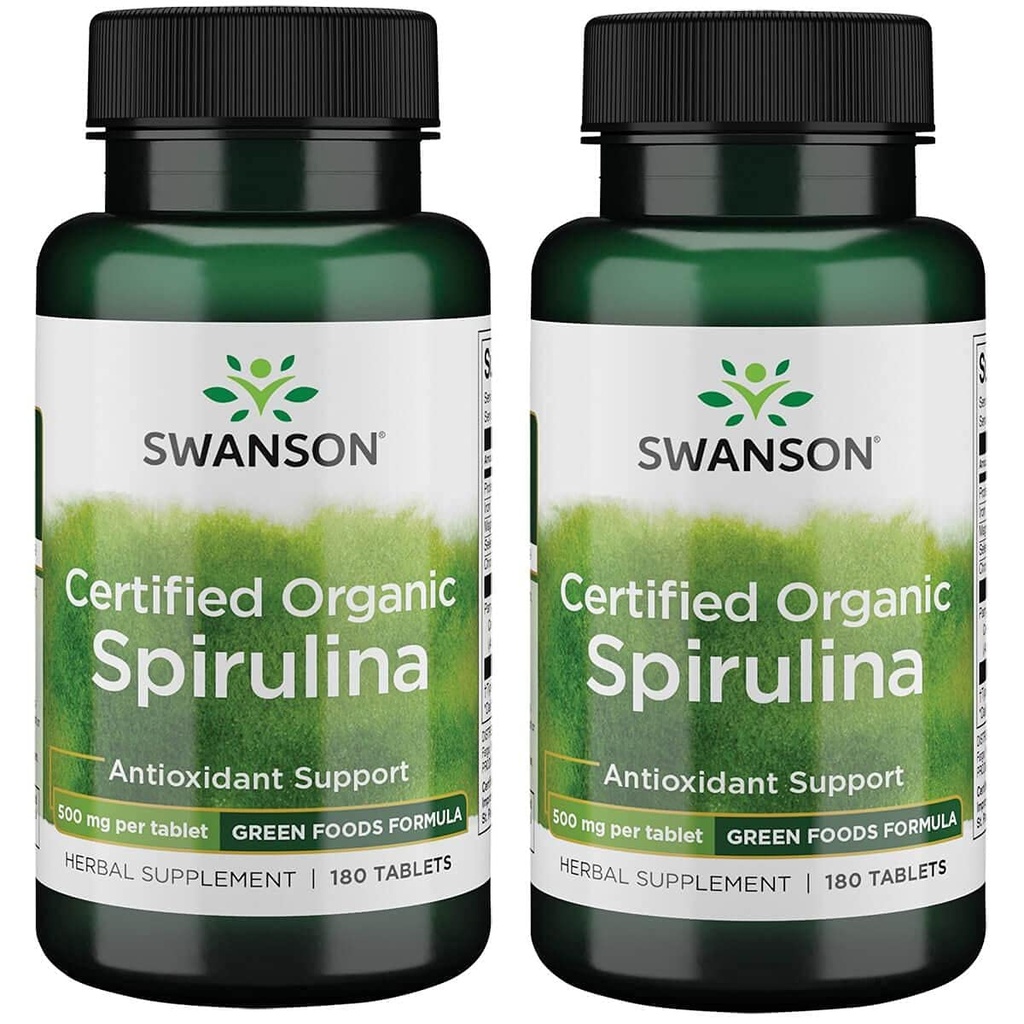 Swanson 인증 유기 Spirulina 500 mg 180 탭 (2 팩)