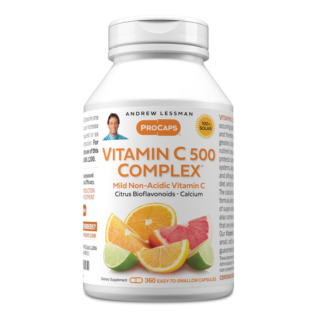 ANDREW LESSMAN 비타민 C 500 Complex 360 캡슐 - Immune 체계와 반대로 산화 지원을 위한 비 산성 비타민 C 플러스 Citrus Bioflavonoids, Stomach Upset 없음, 삼키기 캡슐에 작은 쉬운