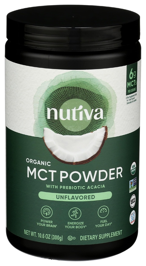 Nutiva 유기 MCT Prebiotic Acacia 섬유를 가진 분말, 고전, 10.6 Oz, USDA 유기, 비 GMO, 비 BPA, Vegan, 글루텐 자유로운, Keto & Paleo, 즉시 음료 또는 커피 & 스무디에 부스트