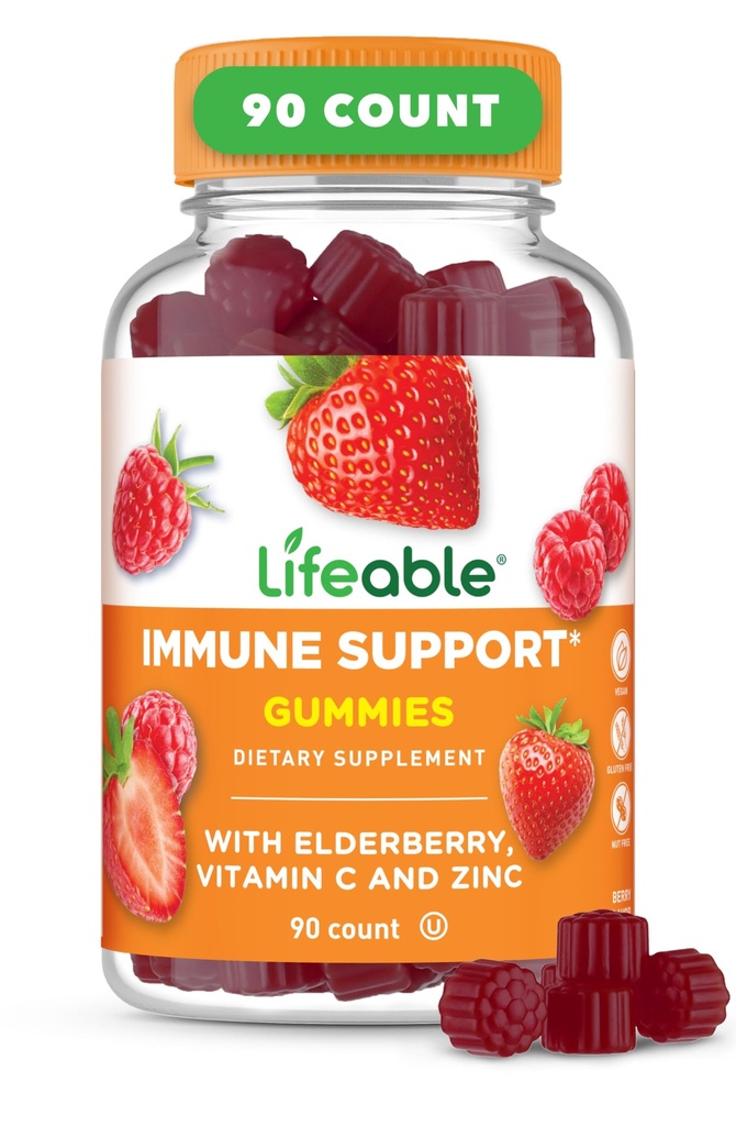 성인을 위한 Lifeable Immune 지원 Gummies | Elderberry 비타민 C와 아연 | 훌륭한 Tasting Elderberry Immune 지원 보충교재 Gummies | 성인, 남자, 여자를 위한 면제 Gummies | 90의 Gummies