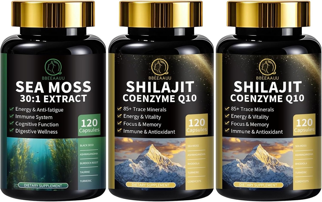 남자 & 여자를 위한 바다 Moss와 Shilajit 캡슐, Shilajit, 바다 Moss, Coenzyme Q10, 까만씨, Ashwagandha, 에너지, 산화 방지제 & 면역 지원을 위한 Burdock