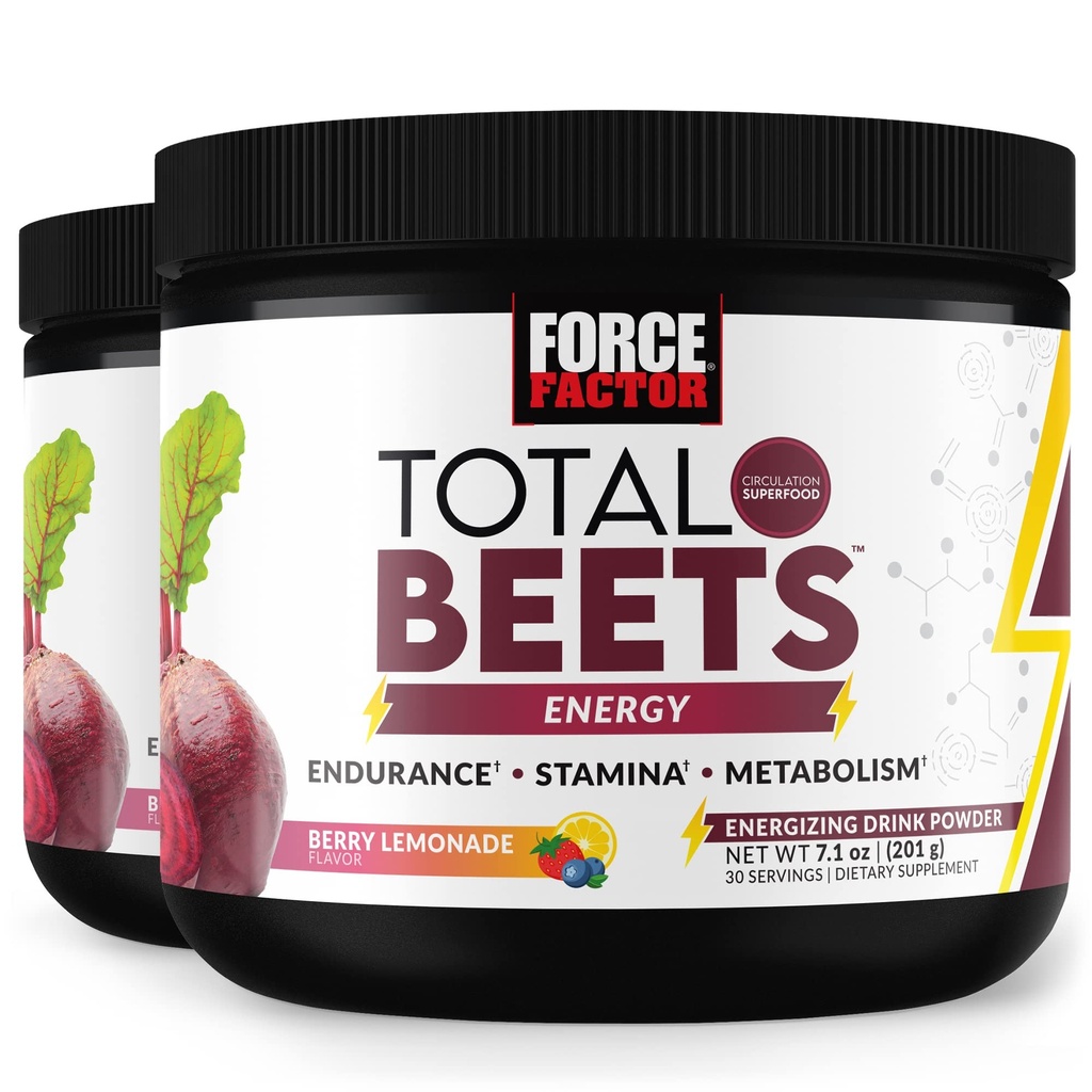 FORCE FACTOR Total Beets Energy Drink Mix 2-Pack, Superfood Beet Root Powder, Nitrates to Boost Energy, Support Circulation, Blood Flow, Nitric Oxide 및 Stamina, Heart Health Supplement, 60 서빙