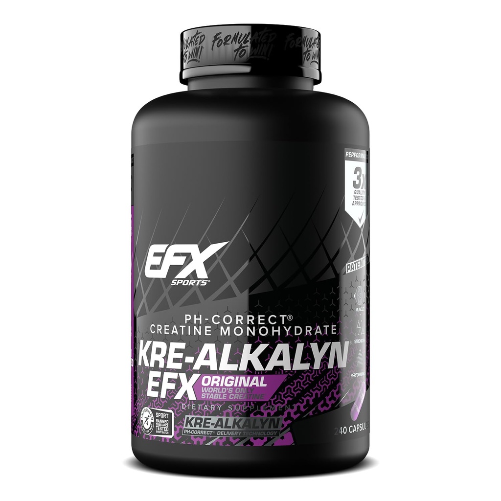 EFX 스포츠 Kre-Alkalyn EFX | PH Correct Creatine Monohydrate Pill Supplement | 힘, 근육 성장 및 성능 | 120 서빙, 240 캡슐