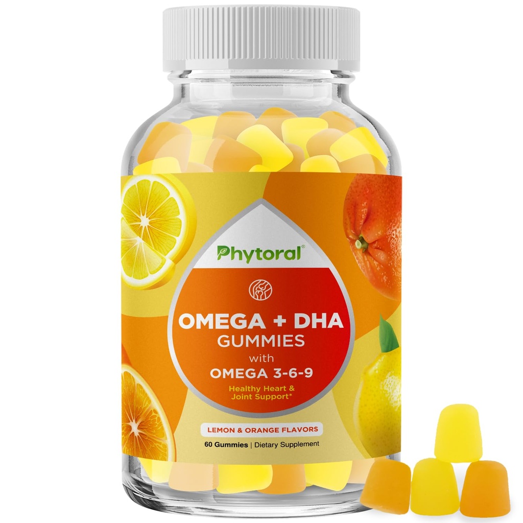 성인을위한 DHA 오메가 3 Gummies - 뇌 오메가 3 6 9 염증, 에너지 및 인슐린을위한 맛있는 Flaxseed - 면역 지원을위한 채식주의 필수 지방산 보충제 - 60 조사