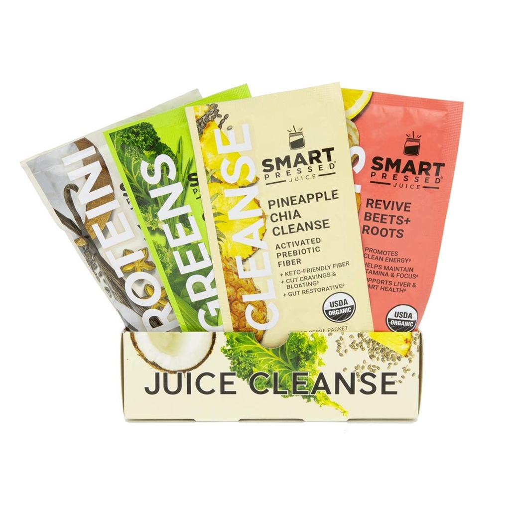 스마트 프레스 주스 1 일 유기농 주스 클렌징 | 건강한 해독 프로그램 | Vegan Vanilla Protein, Green Juice, Beets Juice & Pineapple Chia Cleanse | 높은 섬유 및 Vegan