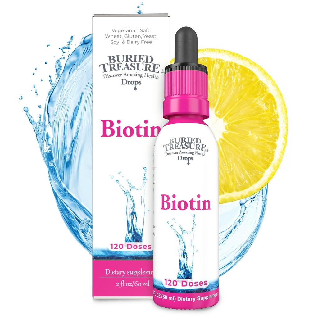 Buried Treasure Biotin Drops - 120 서빙, 2 온스, 헤어, 스킨 & 네일 지원