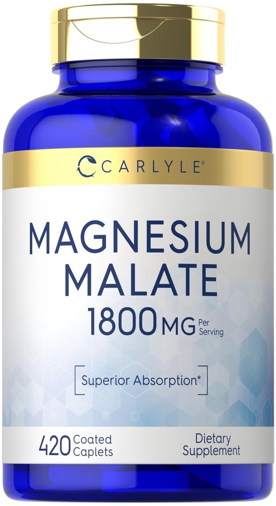 Carlyle Magnesium Malate | 1800mg | 420 코팅 캡렛 | 채식주의, 비 GMO, 글루텐 무료 보충