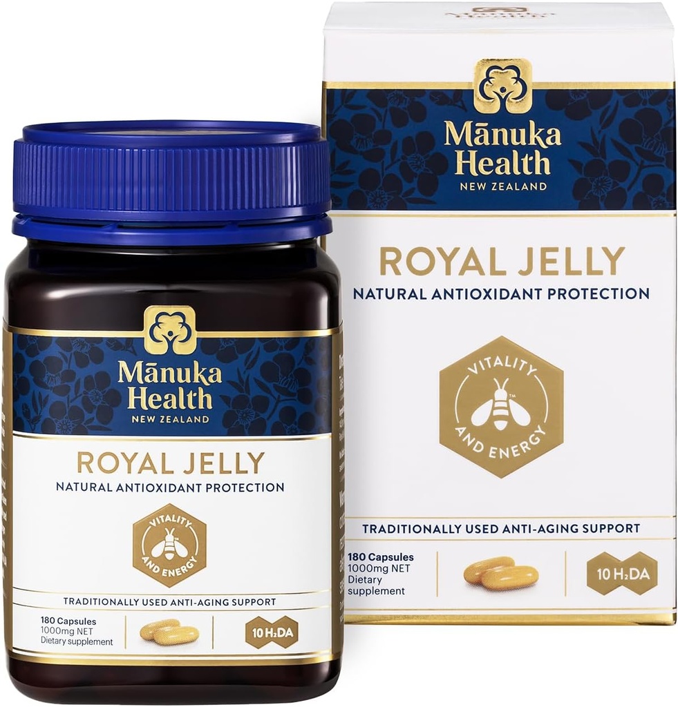 Manuka Health Royal Jelly 캡슐, 1000mg NET - 180 Count (3-Month Supply) - 뉴질랜드에서 전통 노화 방지 보충교재