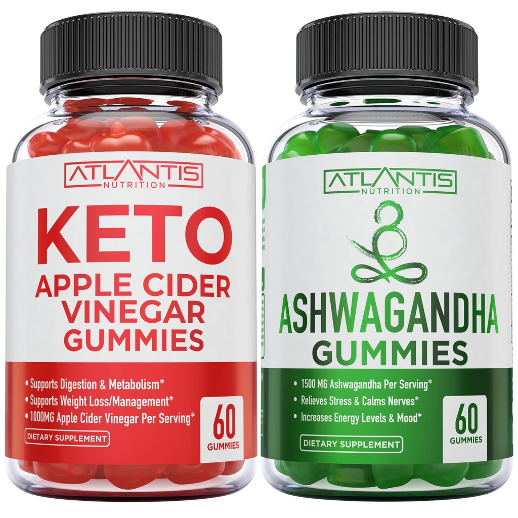 60 Keto Apple Cider Vinegar Gummies 고급 체중 감량 + 60 Ashwagandha Gummies - 1500MG Ashwagandha Per 서빙