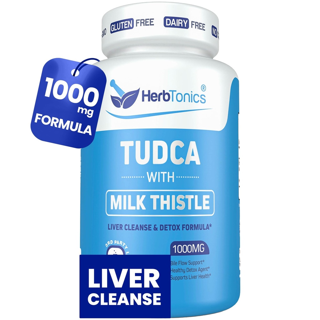 Herbtonics TUDCA 1000mg Liver Detox & Gallbladder 지원 - 우유 이틀 & Pterostilbene는 간결, 건강한 Bile 교류 및 소화 건강 (60 Vegan 캡슐)를 위한 Bile 소금을 강화했습니다