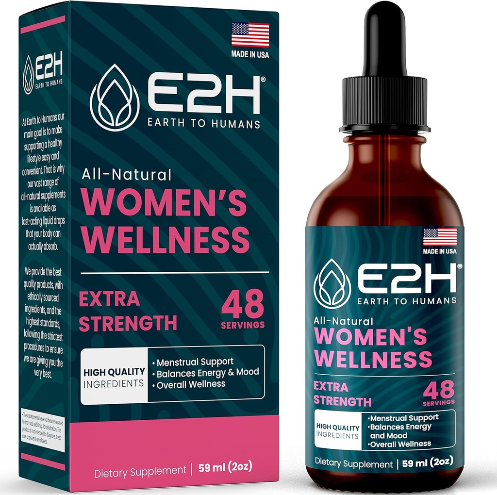 E2H Black Cohosh, Dong Quai 및 Licorice Root와 함께 모든 천연 여성 웰빙, 호르몬 균형 및 PMS 구호 - 2 Fl Oz