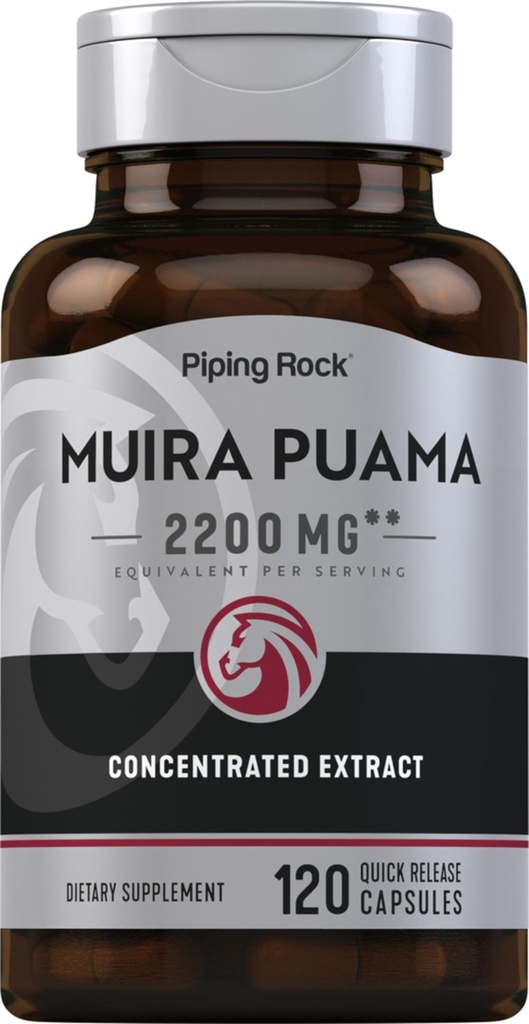 Piping Rock Muira Puama Root Extract 2200 mg | 120 캡슐 | 남성 및 여성용 | 비 GMO, 글루텐 무료 보충