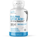 Nutri R 알파 Lipoic Acid 600mg 캡슐 - Biotin로 안정화 된 R Lipoic Acid - R-ALA의 활성 형태 - 600 mg의 임상 복용량 - 강력한 셀룰러 에너지 지원 - 30 Vegan 캡슐 - RALA