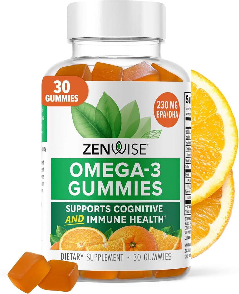 Zenwise 건강 오메가 3 거미 보충교재 - Immune 건강을 위한 DHA & EPA 지방산을 가진 Burpless 오메가 3 보충교재 - Sustainably sourced 물고기 기름, Flaxseed 기름 & 비타민 E - 30 Gummies
