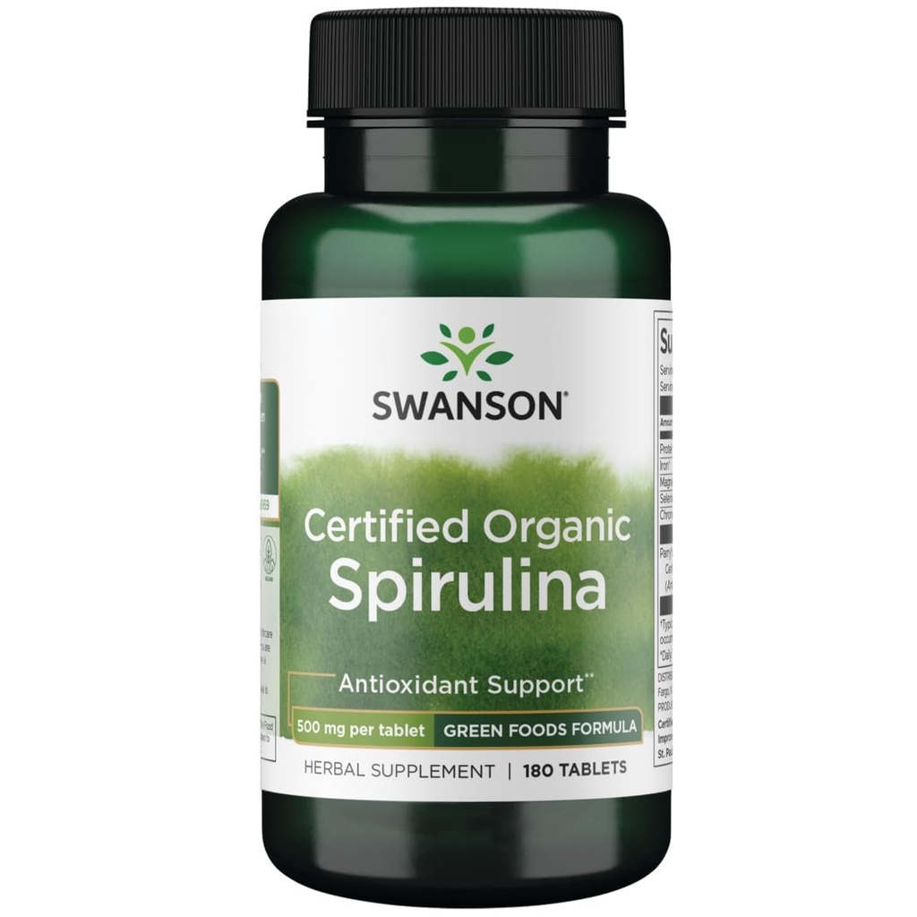Swanson 인증 유기 Spirulina 500 밀리그램 180 탭