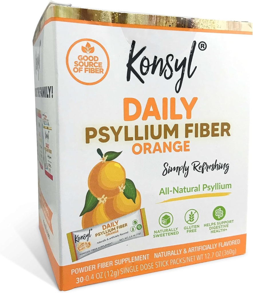 Konsyl 일일 섬유 오렌지 100 % 천연 석고 껍질 분말 - 자연적으로 단화 - 글루텐 무료 - 30 개인 Stickpacks