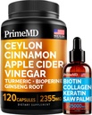 4-in-1 액체 Biotin Collagen Keratin 톱 팔로토 드롭 (2 fl oz - 1 Pack) & 5-in-1 Ceylon Cinnamon w Turmeric & Ginseng 뿌리 (120ct) 번들 - 머리, 피부, 손톱, & 면역 지원 보충교재