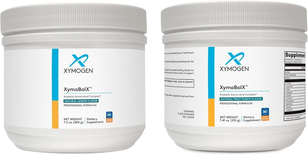 XYMOGEN XymBolX 과일 펀치와 레몬 맛 뭉치 - L Arginine, L Leucine, L Methionine + L Tryptophan (2 병, 7.20z 각각)를 가진 근육 회복을 승진시키는 BCAA 분말
